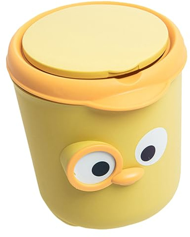 BUGUUYO Kompakter Mülleimer mit Klappdeckel aus PP für Schreibtisch, Gelb | Kompakte Aufbewahrung für Abfall, Leichtes Öffnen und Schließen, Geeignet für Schlafzimmer und Büro