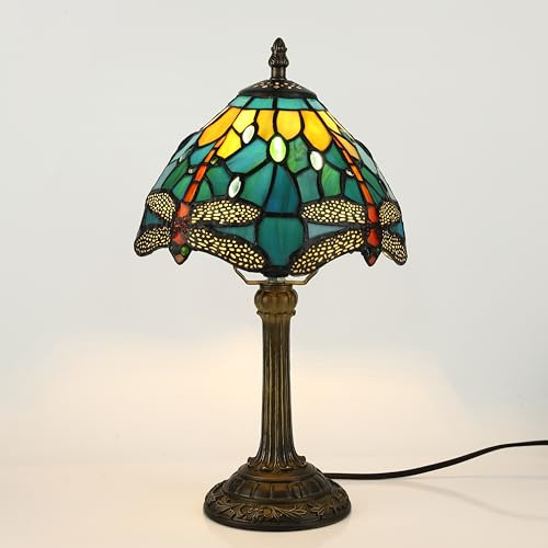 FUMAT Tiffany Tischlampe, Retro Lampe, Kleine Nachttischlampe, Deko Tischleuchte, Glas Lampenschirm, Mit E27 LED Glühbirne, für Schlafzimmer Wohnzimmer Büro