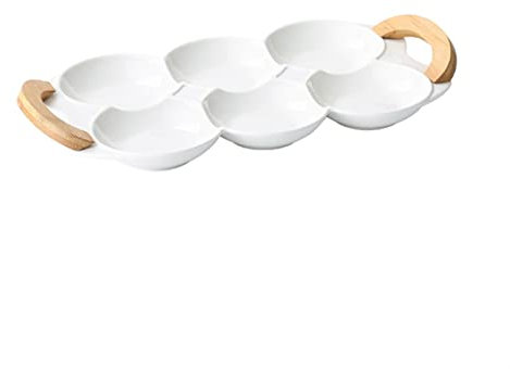 GRFIT salad bowl 35 X 21CM Dessert Platters Ceramic Divided Appetizer Serving Tray 6-Section Candy Snack Salad Desserts Dried Fruit Nuts Plate for Thanksgiving Wedding Home Office Party snack bowl