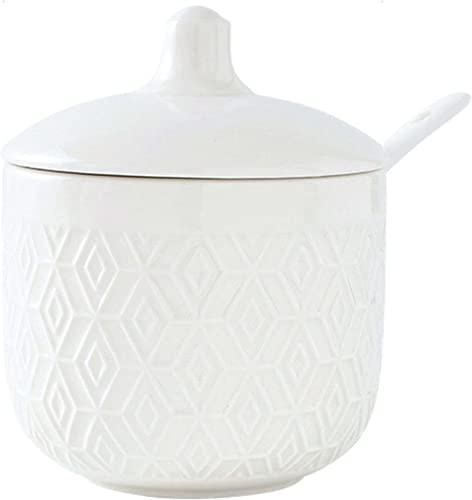 Azucarero,azucarero con tapa,Colorido Relieve Enrejado Tarro de Almacenamiento, Color Sólido Porcelana Azucarero, Salero, for Cafetería, Restaurante-Rosa-9x8x11.5cm ( Color : White , Size : 9x8x11.5cm