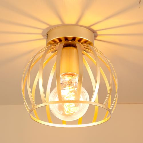 iDEGU Vintage Deckenleuchte Industrielle Deckenlampe Ø20 cm Geometrisches Käfig Design Lampenschirm Retro Deckenleuchte E27 Beleuchtung für Schlafzimmer Küche Wohnzimmer, Gold