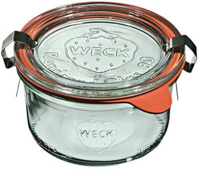 Weck Sturz 165 ml 12-teiliges Glas mit Deckel, Dichtung und 2 Verschlüssen | Zur Konservierung, Säften, luftdichten Aufbewahrung von trockenen Zutaten