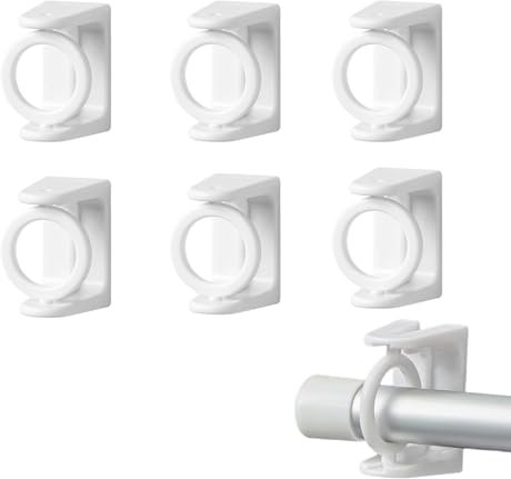 Wekuw 6 Pezzi Ganci per Tende Senza Bucare, Staffa autoadesiva per Asta Tende Bianco, Ganci Adesivi per Tende, Staffa Autoadesiva per Asta Tende per Bagno, Cucina, Camera da Letto