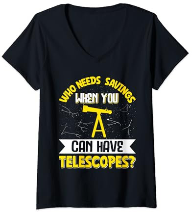 Damen Teleskop Nachthimmel Uhr Sterne Astronomie Liebhaber T-Shirt mit V-Ausschnitt