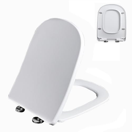 MMUNNA Abattant WC avec Frein de Chute, Lunette de Toilette de Forme Carré, Cuvette Toilette Blanc en Urée Formaldéhyde, Lunette WC Facile à Enlever, Cuvette WC avec Charnières Réglables,04K