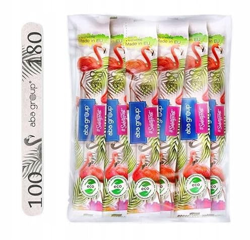 Aba Group Nagelfeilen 100/180 Gerade Standard Flamingo Sichere Verpackung, Professionell Einweg Nagelfeilen, 100 Stück
