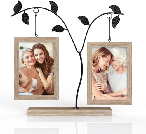 Aresvrgo Bilderrahmen Personalisiert für 2 Bilder,Holzbilderrahmen 10x15 Kann Rotieren,mit Glas Vase und Metall Baum Hochzeitsgeschenk Bilderrahmen,für Familie Geschenk,Weihnachten (4 Bilder)