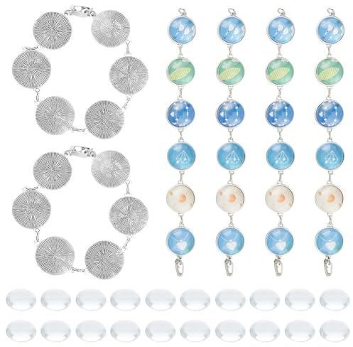 DICOSMETIC 6 Sets Cabochon Armbandkette Rohling Aus Legierung Cabochon Fassung 20mm Tablett Mit Glas Cabochon Platin Armband Mit 8.27 Lünetten Blanker Armreif Für Die Schmuckherstellung