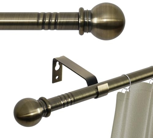 Tringle Rideau Laiton Antique réglable de 68 à 156 cm avec supports, Tringle a Rideaux avec embouts boule ø 16 mm, Tringle a Rideau pour le salon, la chambre ou une fenêtre