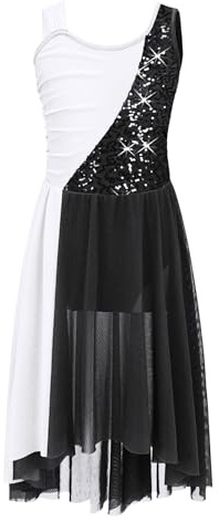 Miutii Kinder Mädchen Lyrisch Tanzkleid Glitzer Ballettkleid Pailletten Ballettanzug mit Rock Ballerina Kleid Modern Contemporary Tanzkleidung Schwarz 146-152