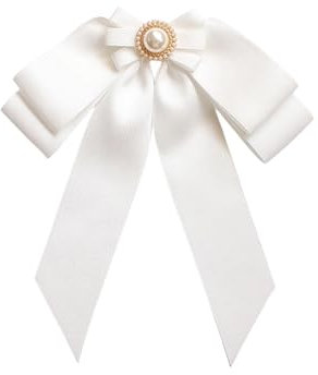 Baoblaze Damen-Brosche mit Schleife, vorgebunden, mit Perlen, Fliege, Anstecknadel, tragbares Kleidungsaccessoire, Bandbrosche, Krawattennadel für Bluse und, Weiß