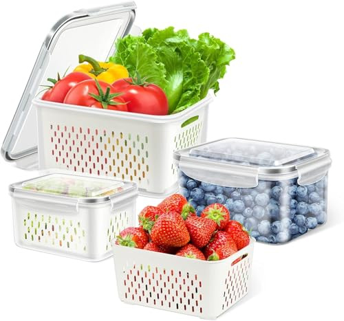 Oceano Contenitori per Alimenti Freschi per Frigorifero Confezione da 3 Contenitori per Frutta e Verdura con cestello di scarico salvagocce impilabili salvaspazio ordine per frigorifero