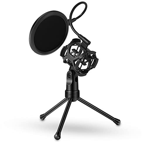 TréPied de Microphone, Pied de Micro, Support de Micro de Bureau avec Filtres Anti-pop pour Microphone D'un Diamètre Inférieur à 1,73 Pouces (démontable et Pliable, Réglable à