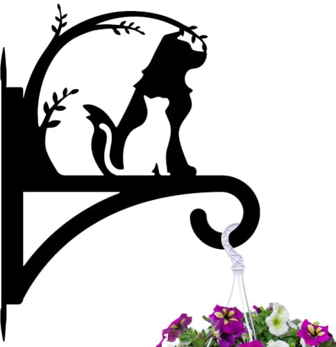 peacoblue Ganchos de Hierro para Plantas Colgantes para Uso Interior y Exterior, Comederos de Aves y Sonajeros, Soporte de Metal Resistente a la Intemperie de 12x13.6 para Porche(Perro con Gato)