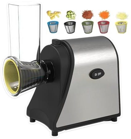 pedenencelia Cortadora Verduras Eléctrica 5 En 1,con 5 Cuchillas,para Calabacín, Queso,Verduras,Rallador Queso Eléctrico,Control Fácil con Un Solo Toque,con Cuatro Almohadillas Antideslizantes