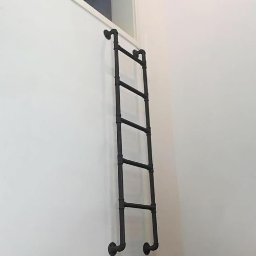 Junvstor Kletterleiter 3,3–9,8 Fuß Kellerausstiegsleiter mit Wandhalterung, Mehrzweck-Dachboden-Stufenleiter, Fensterbrunnen-Ausstiegsleiter, Schwarze Eingangsleiter für Feuerleiter(185cm/73in)