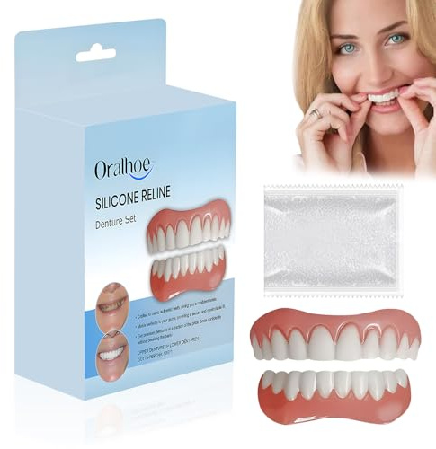 Zahnersatz Gebiss, Bikenda Silikon Reline Denture Zähne Veneers Kit,Zahnersatz zum Aufstecken Denture Zahnprothese Weiches Gebiss Zähne Zahnprothesen Komplett mit Zahnreparaturperlen Eine Packung