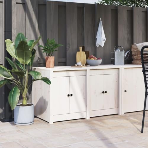XGWKCNV Furniture select-Outdoor Kitchen Cabinet White 106x55x64 cm Solid Wood Pine