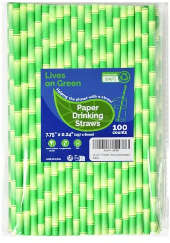 Lives on Green Papierstrohhalme zum Trinken Grüner Bambus, 19,7 x 0,6 cm - für Cocktail, Saft, Eistee, 100% biologisch abbaubar