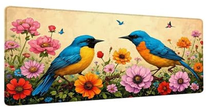Gaming Mouse Pad Bird Flower Mouse Pad 1500x800x3 MM Mouse Mat with Stitched Edges, Large Extended XXL Mousepad with Anti Slip Base, Desk Pad for PC Desk Keyboard Office Decor, Gifts for Women W370