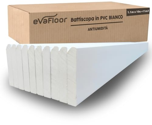EVAFLOOR Pack 10 Rodapie PVC 110cm | Cubre Zocalo Blanco Antihumedad | Rodapies PVC Resistente & Fácil de Instalar