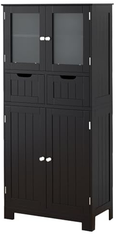 GOPLUS Badezimmerschrank mit Schubladen & Schränke, Badkommode mit verstellbaren Regalen, Aufbewahrungsschrank für Badezimmer, Küche & Wohnzimmer, 60 x 30 x 128 cm (Schwarz)