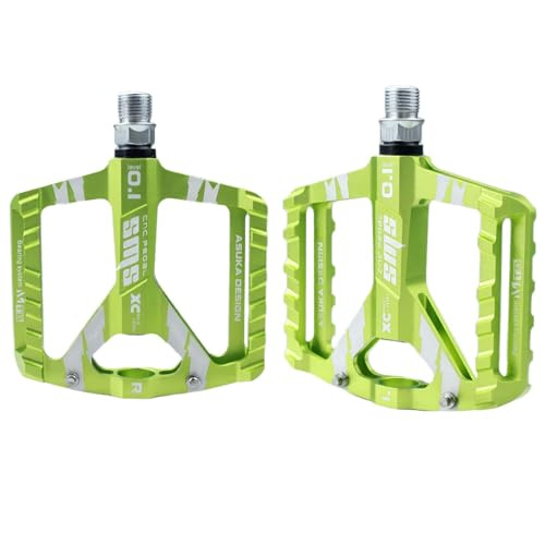 Trkimal Pedali per bici da corsa/mountain bike, pedali per bicicletta – tacchetti antiscivolo 9/16 CNC in lega di alluminio pedali piatti lavorati (verde)