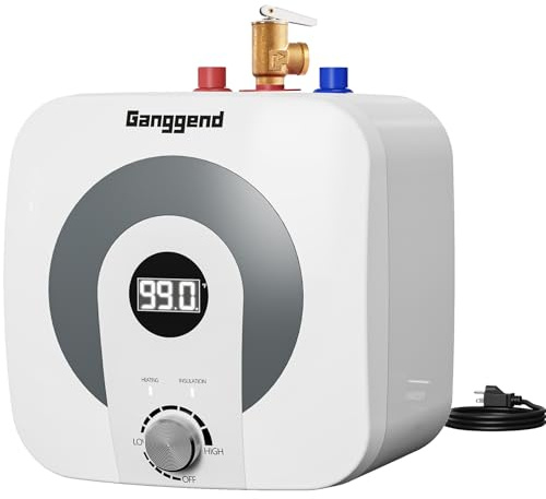 Ganggend 2.5 Gallon Electric Water Heater, 110V 1500W Mini Tank Under Sink Hot Water Heater with Pressure Release Vavle, Digital Display for Kitchen,RV,Food Truck,Laundry
