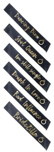 Smiffys Juego de bandas para despedida de soltera, color negro y dorado, 6 piezas con diseño de anillo, colección Dancing Diva y Bride Squad
