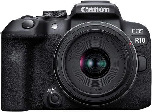 Canon EOS R10 + RF-S 18-45mm IS STM Lens - Compact Mirrorless Digital Camera - 24.2 MP, Bluetooth, Wi-Fi,black
