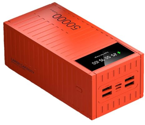 Power Bank a Ricarica Rapida, 66W 50000mAh Caricabatterie Rapido per Telefono, Batteria Ricaricabile Con Contenitore Creativo, Caricabatterie Portatile, Power Bank Con LED Display, 7x14,5x6,5cm, rosso