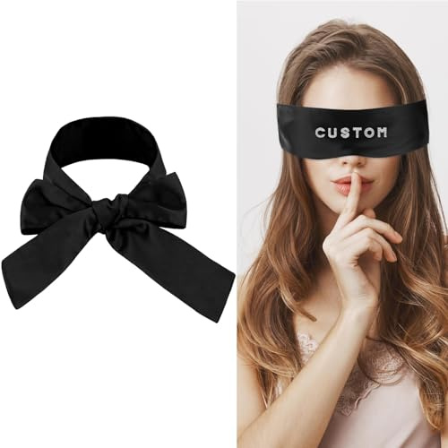 Personalisierte Augenbinde Individueller Name/Text Seidensatin-Augenbinde Augenmaske Schlafen Fesselspiele Augenabdeckungen Spiel-Handbinde-Set Für Die Verabredung Abend Rollenspiel Für Paare Schwarz