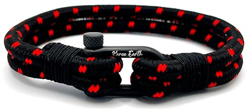 KAROO EARTH JEWELLERY Mens Rope Bracelet, Nautical Double Black Rope | Durable Nylon Marine Bracelet with scratch resistant stainless steel D-shackle | Handcrafted Nautical Wristband for Men