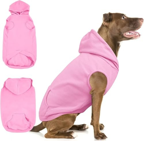IECOii Hundehoodie,Warmer Fleece Hunde Kapuzenpulli mit Taschen und Leine Portal, Weiche Hundebekleidung für Frühling Herbst Winter,Weihnachten Hundepullover Warm Strick Hoodie für Pitbull,Rosa,2XL