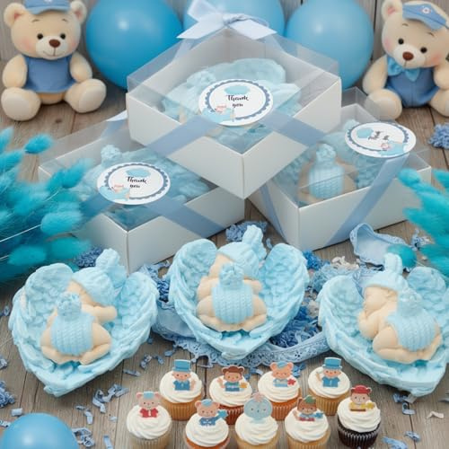 bomboniere battesimo, comunione, cresima, compleanno, 30 Pezzi Blu maschio. compleanno bimba bambina bambino, blanc, rosa decorativo pietra angelo festa del neonato (blu)