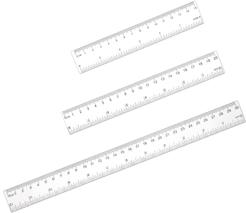 LXUEJIE 3 Stück Kunststoff Lineal, Transparentes Lineal Set 15 cm 20 cm 30 cm Lineale Doppelseitenskala Ruler Messwerkzeug für Lehre und Zeichnen (6, 8, 12 Zoll)
