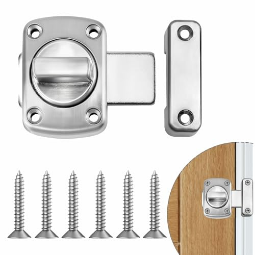 1 Pcs Rotate Bolt Latch Lock, Bathroom Door Lock, Anti Theft Protection Door Bolts, Safety Cabinet Slide Latch for Internal Doors Latches Applicable to Various Doors (Silver)