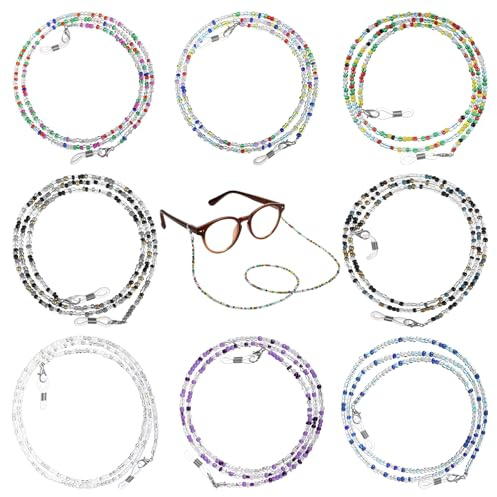 Bremorou 8 st glasögonkedja, glasögonhållare runt halsen, glasögonkedjor för kvinnor, glasögonrem – pärlade multifunktionella solglasögon rem halsband