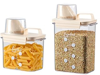EssQuintorial Cereal Storage Containers,Rice Container with Measuring Cup,BPA Free Airtight Food Storage Container for Flour,Beans,Pet Food,Washing Powder（1100ml+1800ml）
