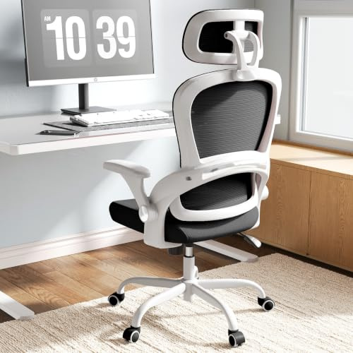 TRALT Ergonomischer Bürostuhl - Schreibtischstuhl mit Verstellbare Kopfstütze Höhenverstellbarer Bürostuhl Büro Stuhl - Office Chair Ergonomic Desk Chair - Gaming Stuhl 150kg für Lange Weiß Schwarz