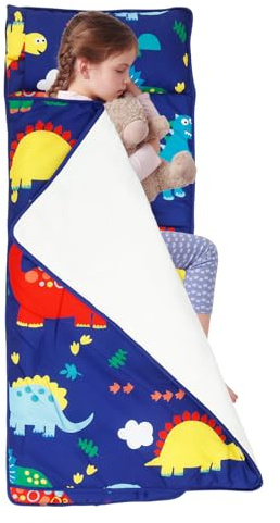 Dinosaur Kids Sleeping Bag with Pillow Mat and Blanket 115 * 47 cm for Toddlers Girls Boys Students All In One Sleepover Comfortable Nap Mat for Travel Nursery Daycare Camping Essentials