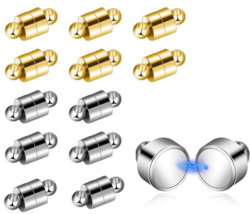Cierre Magnético Cilíndrico 12 Piezas Aleación de Zinc Blanco y Dorado para Pulseras Collares Cierre para Joyas 12mm