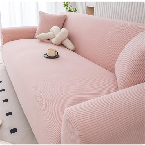 NEPHRA Hochelastischer Sofa bezug, Wasserdichter Sofabezug aus Cord, Rutschfester Couch Überzug und Sofa Cover für Wohnzimmer mit Hunden und Katzen(Pink,190-230 cm)