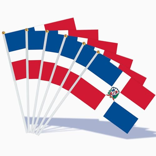 AhfuLife Bandera de Mano República Dominicana, 15 Piezas Bandera República Dominicana Pequeña con 30cm Palo para Decoraciones de la Copa Mundial, Copa Europea, Eventos Deportivos, Día Nacional