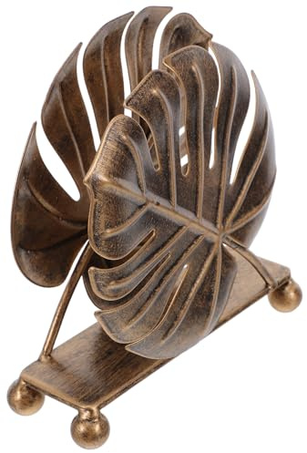 IWOWHERO Servilletero Vertical Decorativo de Hierro Forjado Diseño de Hoja Monstera en Color Cobre Antiguo Soporte Independiente para Servilletas de Mesa Adecuado para Cocina Comedor y