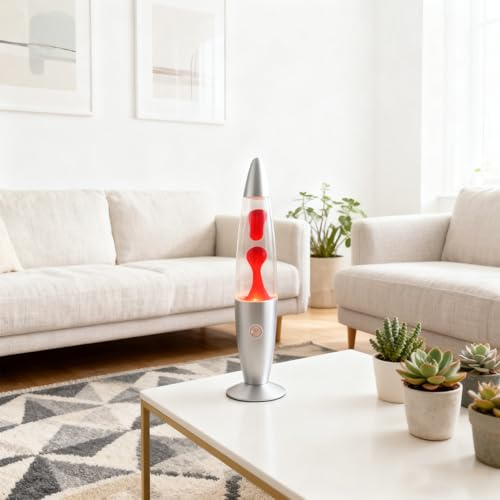 Lavalampe Nachtlicht,Quallenform Aluminium Lavalampe,13in Art Deco Retro Lampe,Wachslampen Und Kinder und Erwachsene,Schlafzimmer, Wohnzimmer, Wohnzimmerdekoration | Originelles Geschenk (Rot)