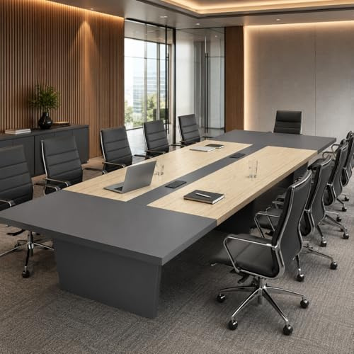 300CM/118 Conference Table Large Boardroom Table with Built-in Outlets