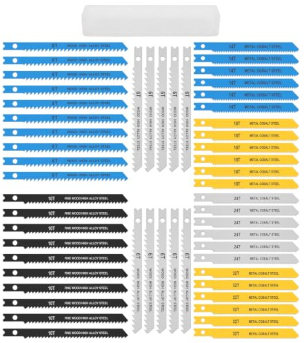 54Pcs U-Shank Jigsaw Blade Set, 6T 8T 10T 14T 18T 24T 32T | High Carbon Steel U-Shank Jigsaw Blade Assortment for Wood, Plastic & Metal Cutting with Storage Case