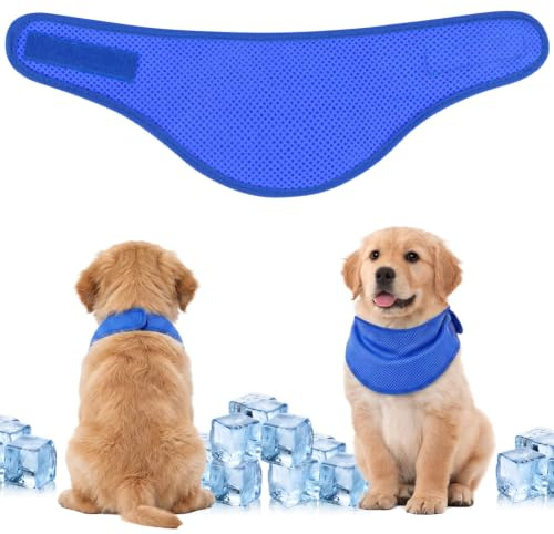Aolso Kylbandana för hundar, kylande hundbandana, uppfriskande, ventilerande, justerbart lättviktigt halsband, för kylning på sommaren, 45 x 14 cm (blå L)