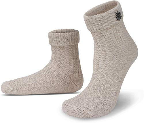 Oktoberfest Trachtenkniestrümpfe oder Trachtensocken mit Umschlag in verschiedenen Farben und Größen wählbar Farbe Naturmelange mit Edelweiß-Anstecker Größe 35/38